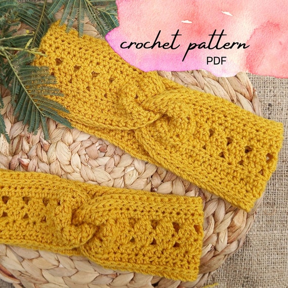 Crochet Twisted Headband Pattern: Wattle in Bloom Headwrap; Crochet earwarmer; baby, child, adult (PDF Pattern)