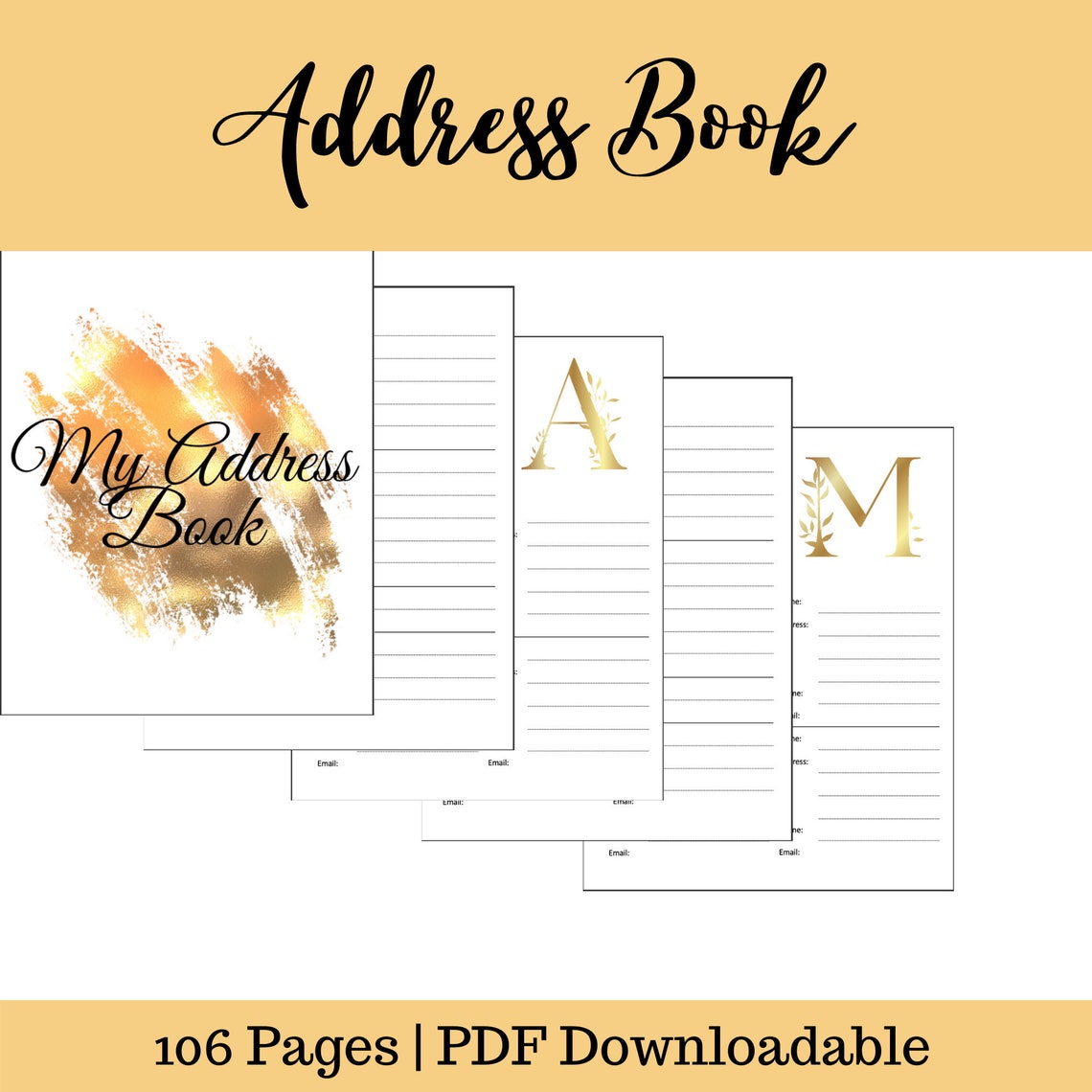 Printable Address Book, Downloadable Etsy