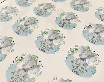 20 Elephant Baby Shower Stickers - Printed Elephant Baby Shower Label 1.5" Label Popcorn Labels Cupcake Pink Blue Elephant Baby Shower Favor