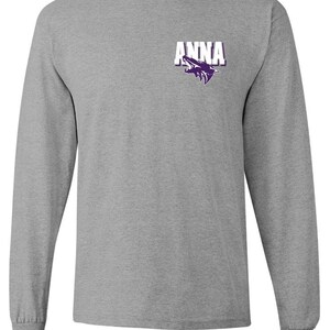 Anna high school small anna coyotes Tshirt ....short or long sleeve ---light gray or black Long -Gray