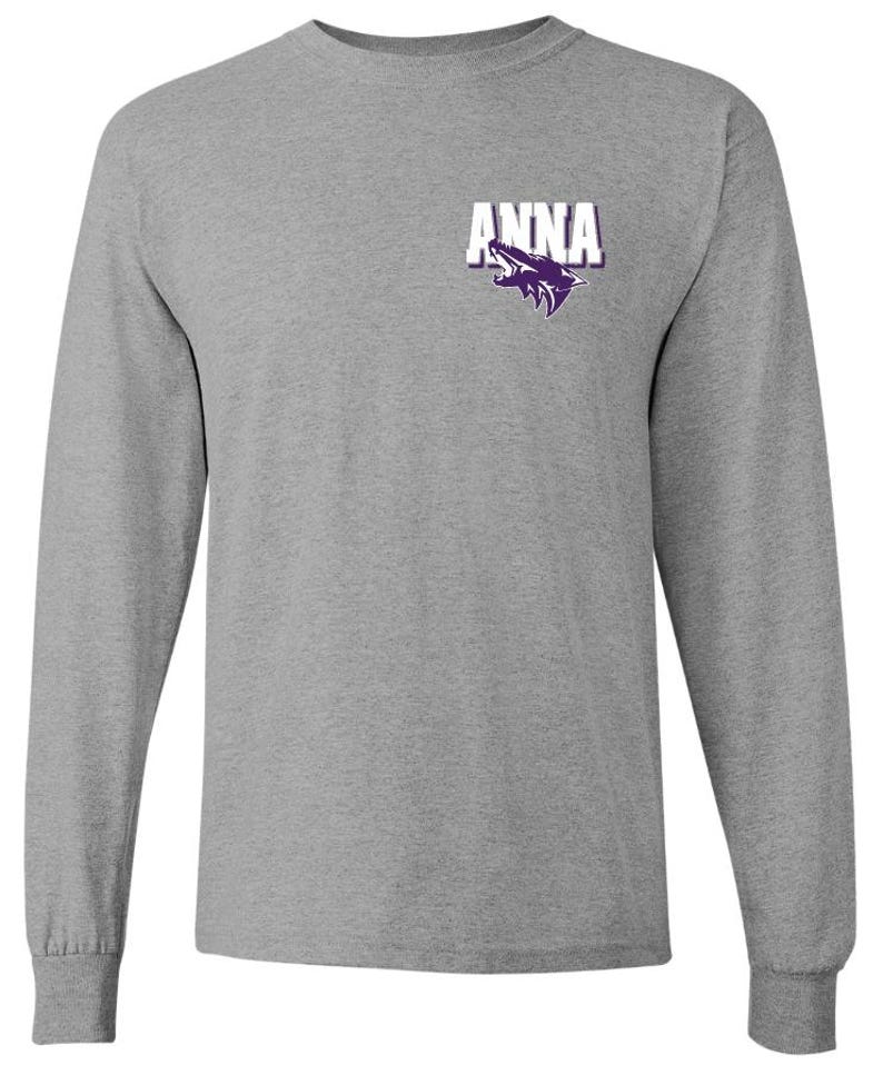 Anna high school small anna coyotes Tshirt ....short or long sleeve ---light gray or black Long -Gray