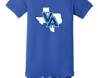 Van Alstyne high school panther big VA texas logo onesie ---royal blue
