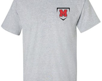 Melissa high school cardinals small M home plate baseball / softball t-shirt ....short or long sleeve ---gray or white