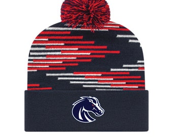 Mckinney boyd high school broncos head beanie ---blue, white & red