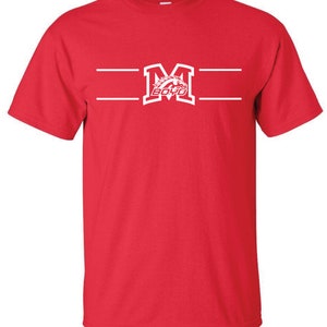 Mckinney boyd high school boyd broncos M logo lines tshirt ....short or long sleeve ---red or blue