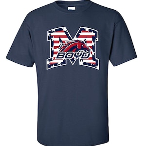 Mckinney boyd high school boyd broncos large M USA Flag logo tshirt ---8 colors