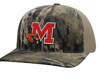Melissa high school cardinals M mossy oak camo trucker snapback hat