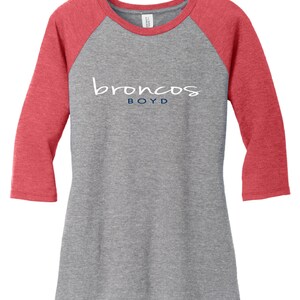 Mckinney boyd high school broncos script block ladies t-shirt ---gray & red