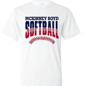Mckinney boyd high school broncos arched softball t-shirt ....short or long sleeve ---white or gray
