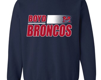 Mckinney boyd high school broncos fade hoodie or crew sweatshirt ---blue