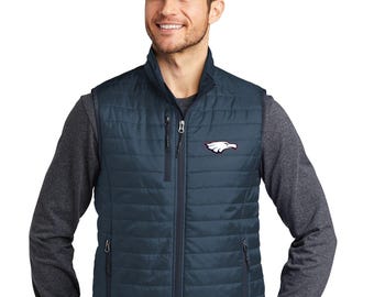 Eagle head embroidered mens packable puffy vest ---3 colors