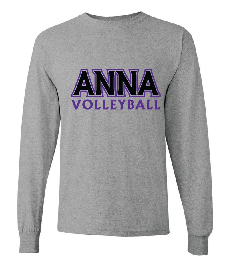 Anna high school lady coyotes volleyball block ANNA Tshirt ....short or long sleeve ---4 colors Long -Gray