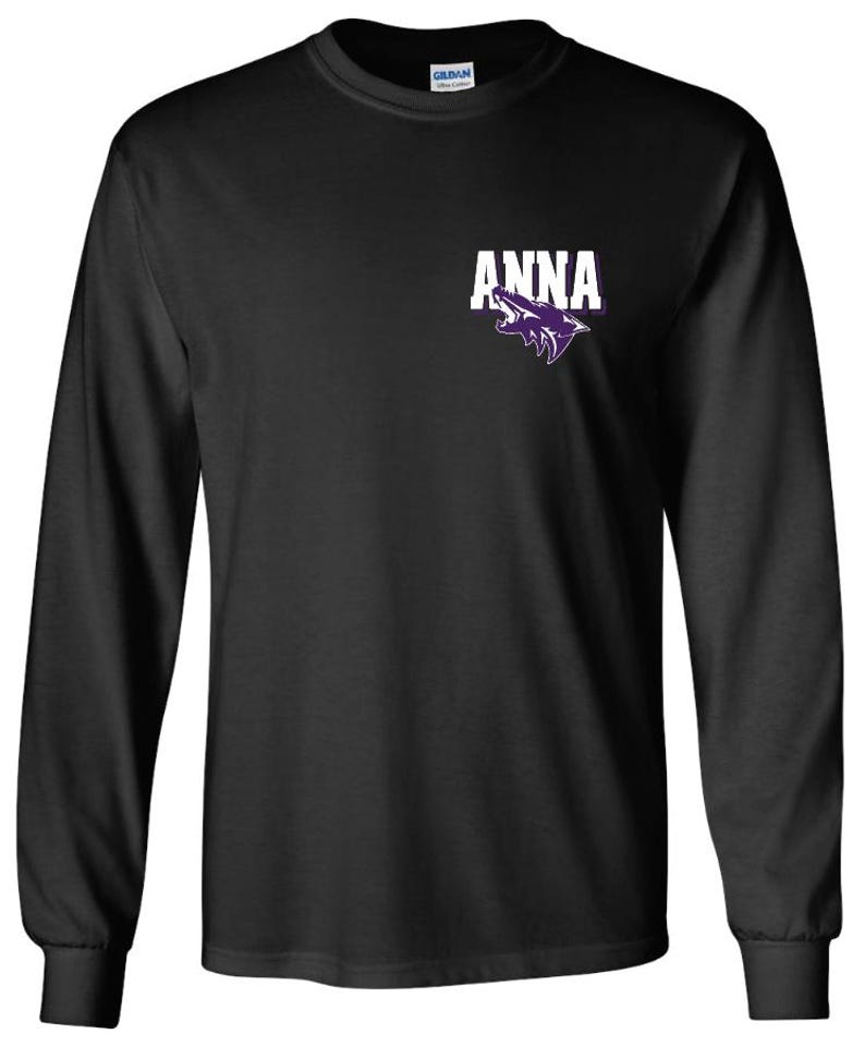 Anna high school small anna coyotes Tshirt ....short or long sleeve ---light gray or black Long -Black