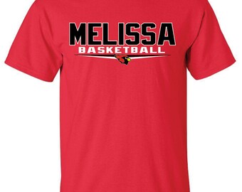 Melissa high school cardinals basketball t-shirt ....short or long sleeve ---red