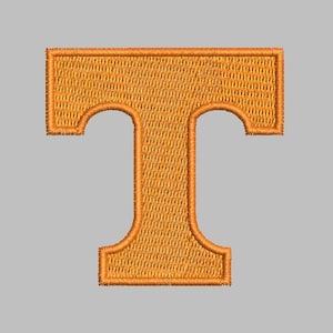 Könnte beinhalten: Orange gestickter Buchstabe T, ein beliebtes College-Sportlogo.