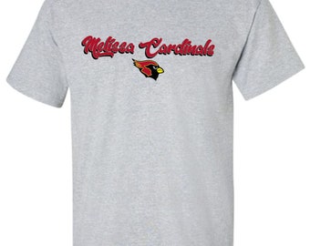 Melissa high school cardinals cursive lines t-shirt ....short or long sleeve ---2 colors