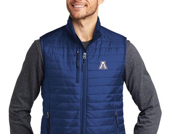 Letter A embroidered A mens packable puffy vest ---3 colors