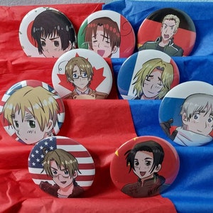 Hetalia Large 2.25 inch Pin Back Buttons
