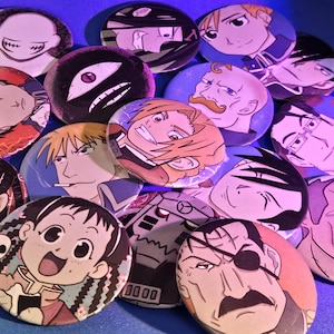 Fullmetal Alchemist Brotherhood 2.25 inch Pin Back Buttons W/ FREE STICKER