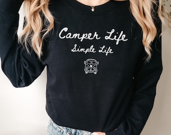 Camper Life Simple Life Sweatshirt, Van Life Doodle Crewneck, Cute Camper Pullover for Women, Cozy Outdoor Nature Lover Gift, Comfy Sweater
