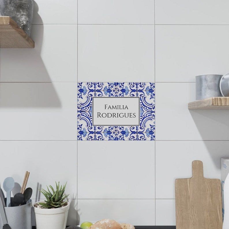 Personalized Ceramic Tile with Portuguese Blue Tile Print, Luisette, Family Sign, Azulejo, Ceramic imagem 3