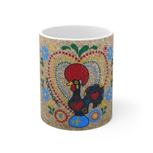 White Ceramic Mug / Galo de Barcelos / Cork print / Coffee / Mom Gift