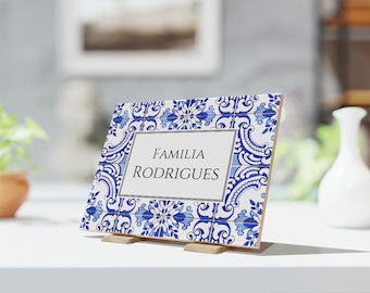 Personalized Ceramic Tile with Portuguese Blue Tile Print, Luisette, Family Sign, Azulejo, Ceramic