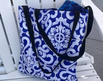 Blue Tile Tote Bag, Emilia