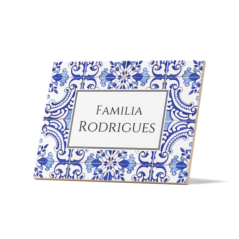 Personalized Ceramic Tile with Portuguese Blue Tile Print, Luisette, Family Sign, Azulejo, Ceramic imagem 2