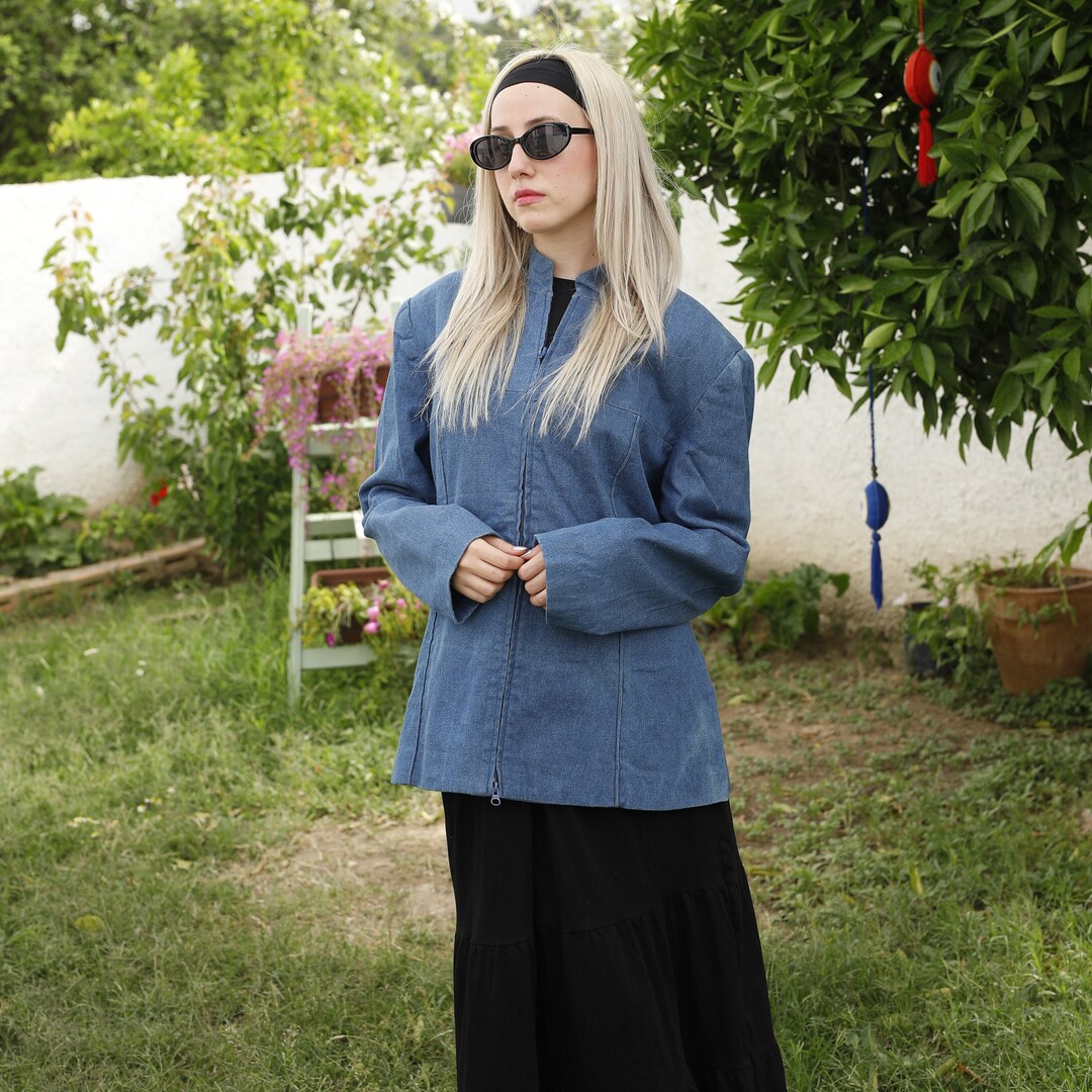 Women's Vintage Print Casual Puff Sleeve Denim Shirt main image 1