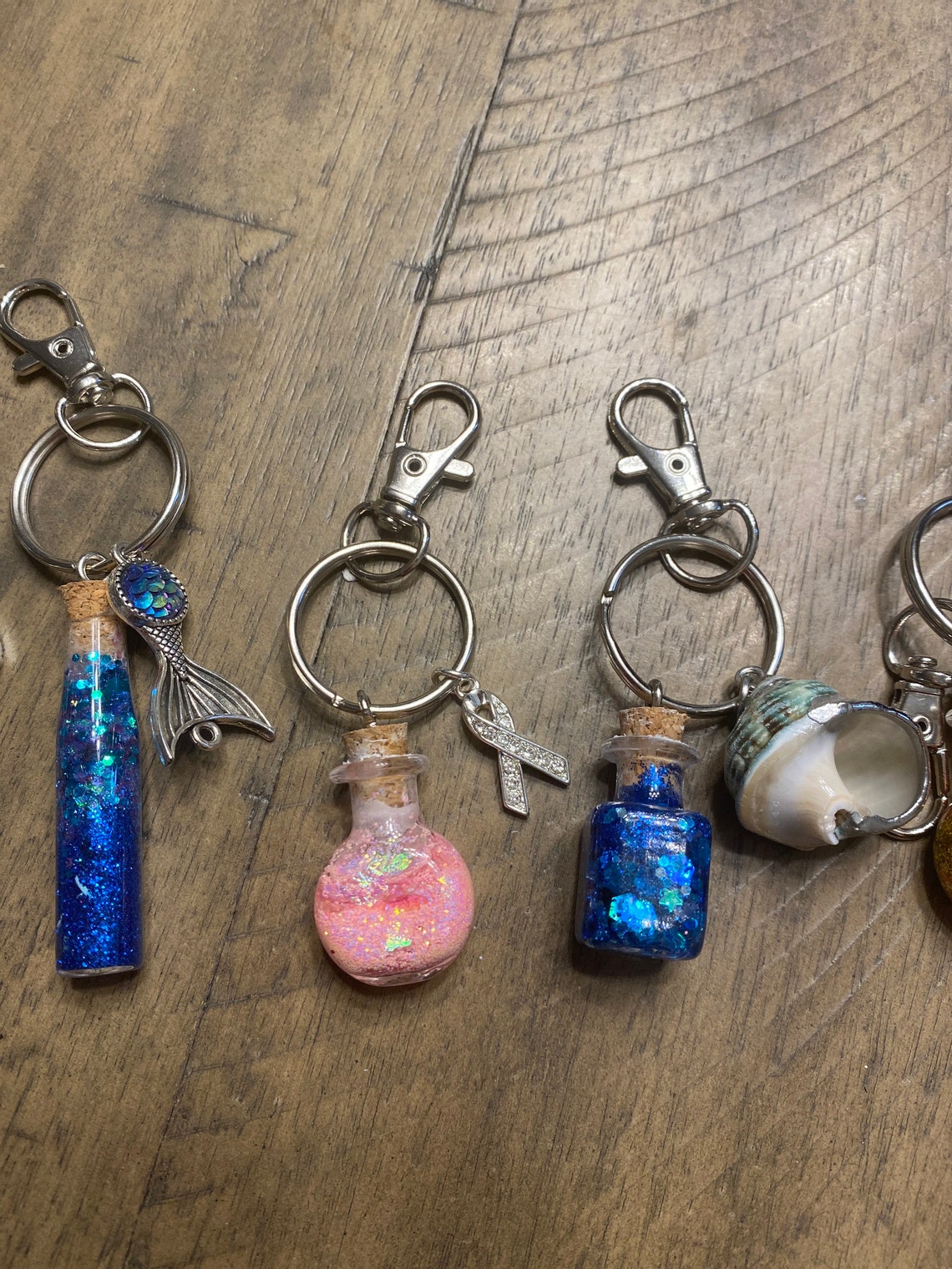 Keychains with shape glitter jars and charm Etsy