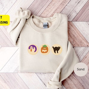 Halloween Sugar Cookie Sweatshirt, Spooky Season Cat Pumpkin Boo Ghost Crewneck, Halloween cookies Tee, Retro Fall Tee, Cute Trick Or Treat