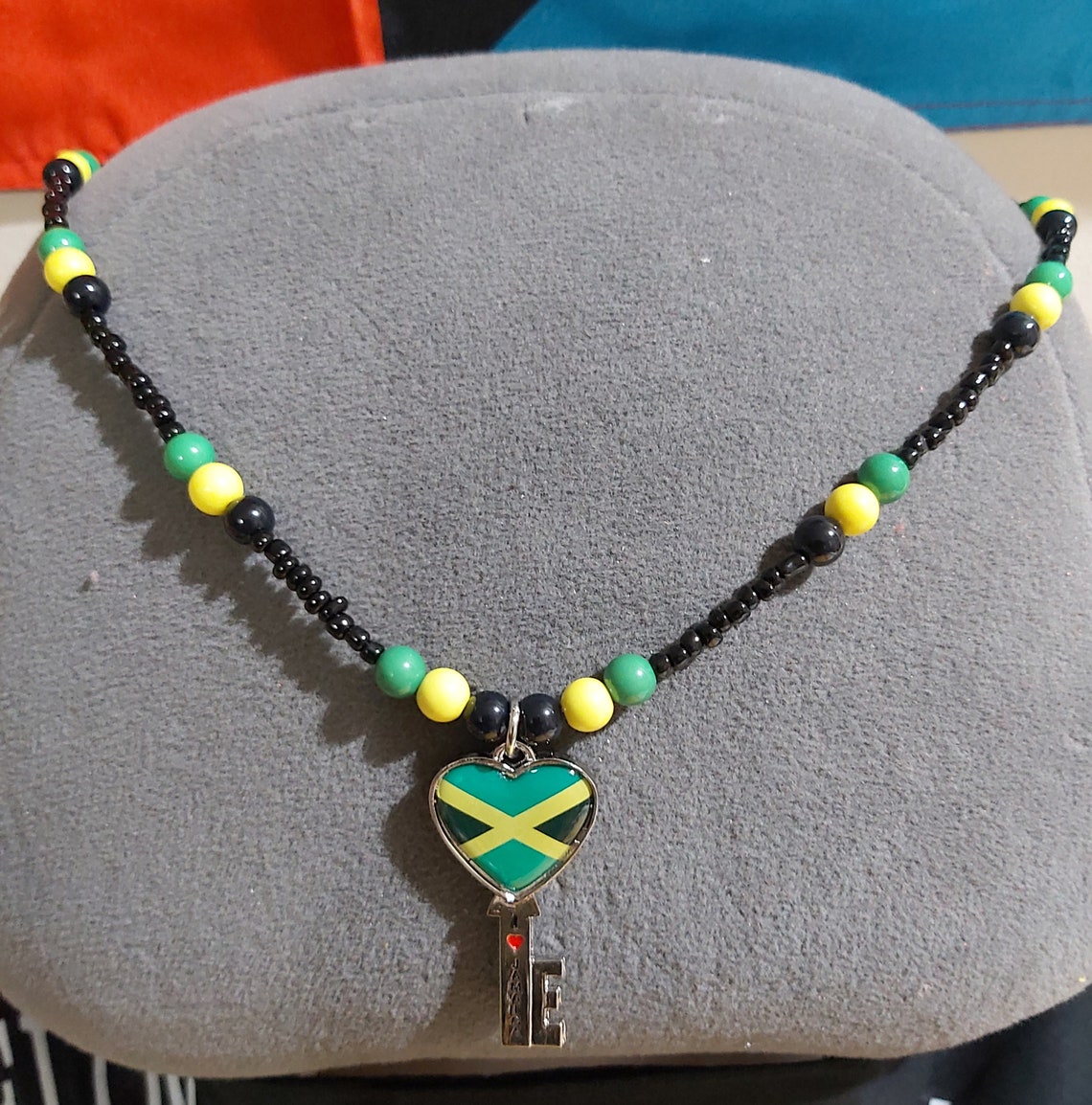 Jamaican beaded necklace and earring/Jamaica handcrafted flag Etsy