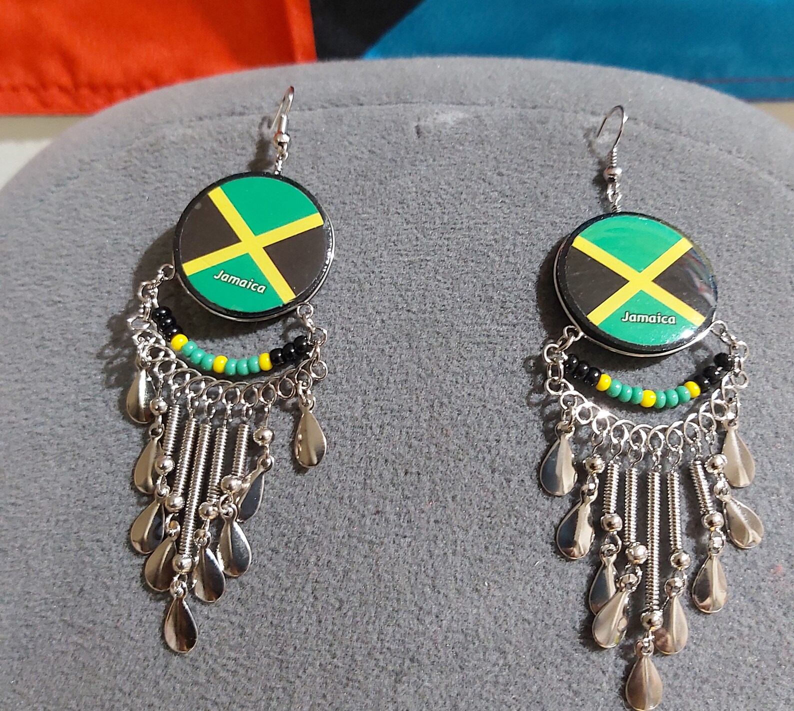 Jamaican beaded necklace and earring/Jamaica handcrafted flag Etsy