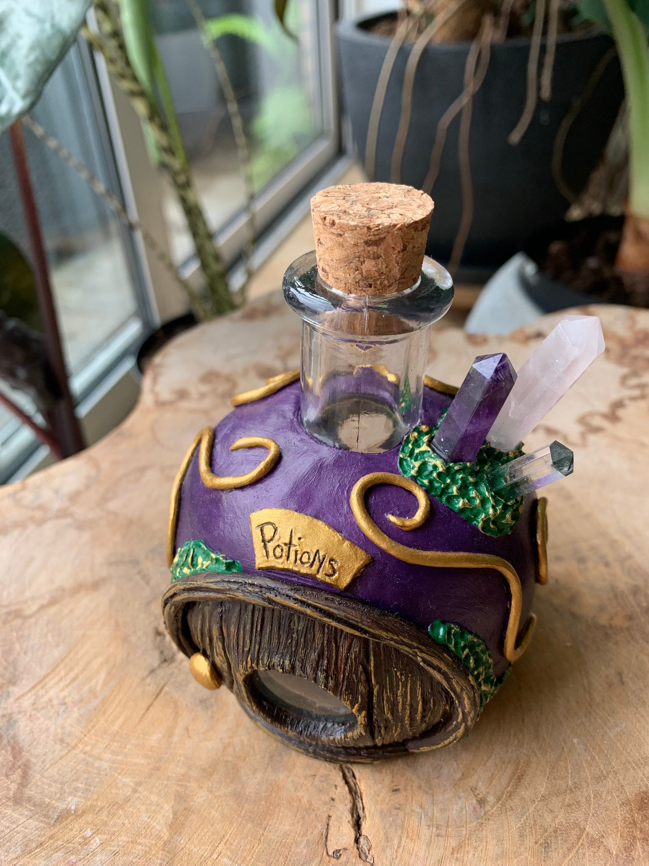 Trippy swirl flower potion bottle