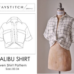 Malibu Shirt Cropped Linen Collared Shirt Sewing Pattern image 1