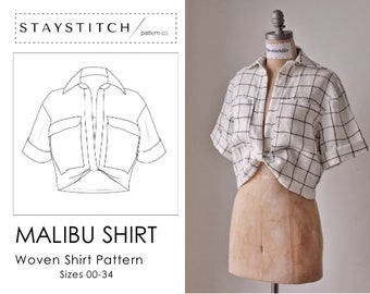 Malibu Shirt Cropped Linen Collared Shirt Sewing Pattern