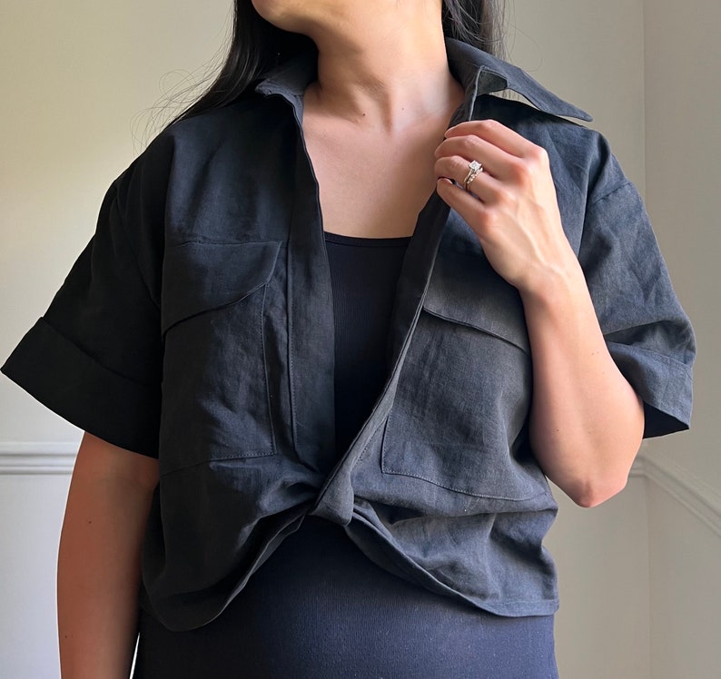 Malibu Shirt Cropped Linen Collared Shirt Sewing Pattern image 2