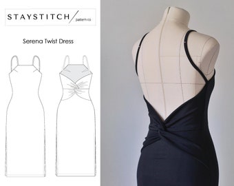 Serena Twist Dress Open Back Backless Knit Bodycon Dress Sewing Pattern