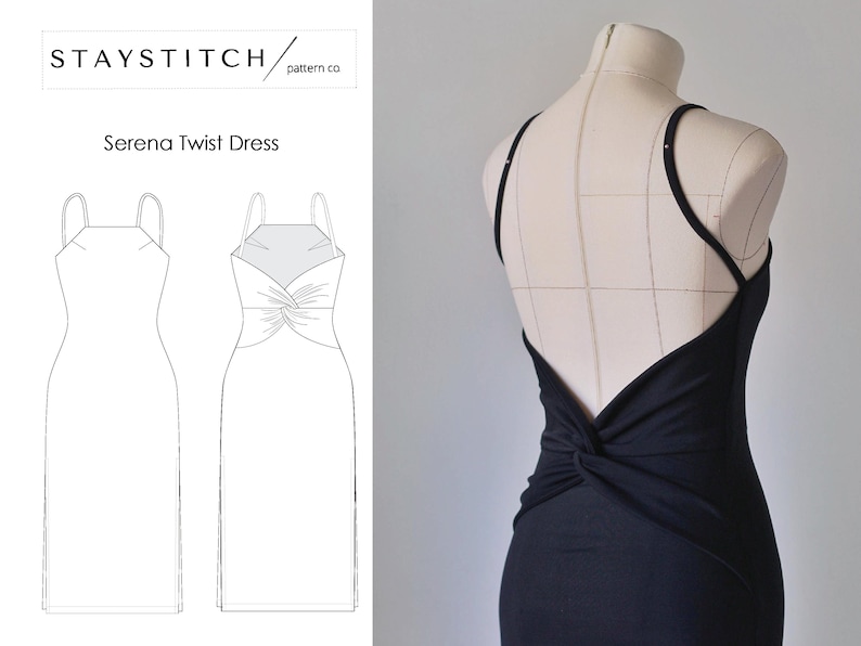 Serena Twist Dress Open Back Backless Knit Bodycon Dress Sewing Pattern image 1