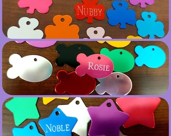 Custom Engraved Dog Tag - Multiple Shapes to Choose From - Fish (Great for cats) / Clover / Star - Bold Laser or Deep Drag Engraved