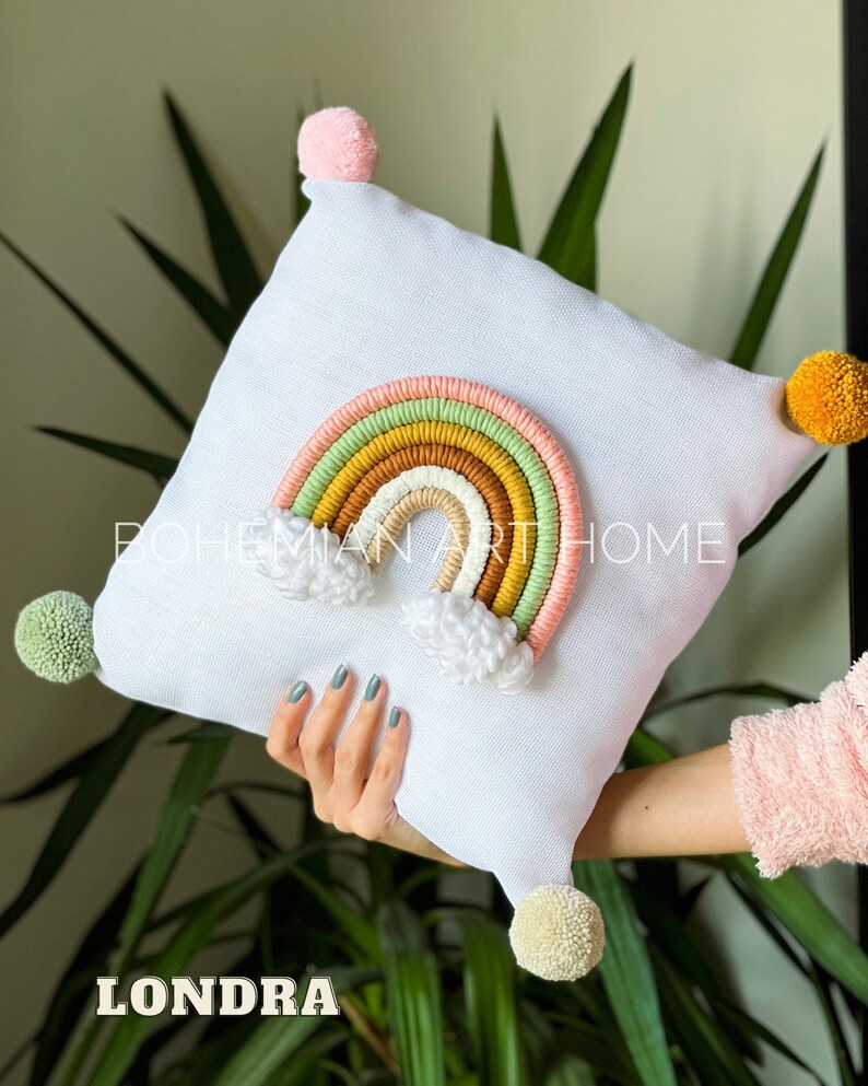 Macrame Rainbow Pillow, Personalized Newborn Pillow, Nursey Decor, Baby