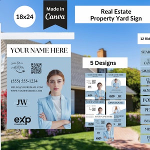 Real Estate Yard Sign Bundle  | For Sale Yard Sign | Customizable For Sale Sign | Real Estate Marketing | Canva Template Modern Sold Sign
