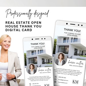 Tekstbare Opendeurdag Bedankkaart | Onroerend goed visitekaartje | Vastgoedmarketing | Open Huis Bedankt | Kanva | Onroerendgoedkaart
