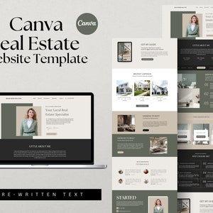 Olive Aesthetic Canva Website for Real Estate Agents, Real Estate Template, Canva Website Template, Minimal Website, Realtor Website