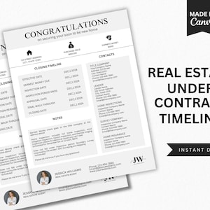 Under Contract Timeline, Real Estate Homebuyer Closing Timeline Flyer, Buyer Under Contract Timeline, Editable Canva Template for Closing