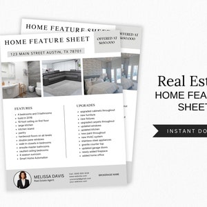 Modern Real Estate Home Feature Sheet Flyer Template, Real Estate Marketing, Real Estate Templates, Just Listed, House Feature Sheet, Home