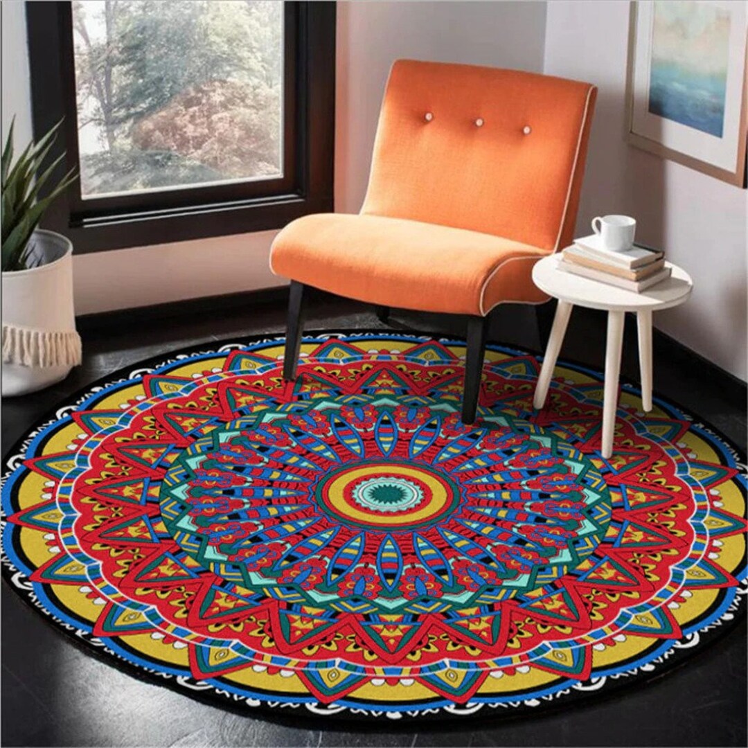Round Mandala Rug Bohemian Boho Rug Meditation Rug Oriental Etsy