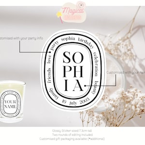 Etiquetas personalizadas inspiradas en Diptyque para regalos y recuerdos de fiestas