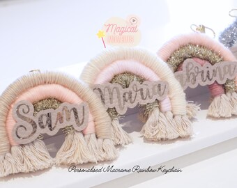 Handmade Macrame Rainbow Keychain with Custom Name